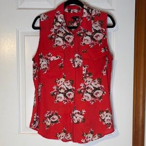 Ann Taylor Pink Red Floral Sleeveless Blouse
